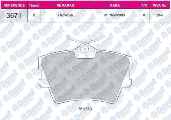 BESER 3671 Fren Balatasi Arka Vwa 21748 (Volkswagen) Vw Transporter T4 2.4 2.5 2.8 (96->)